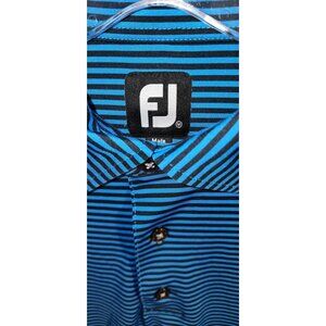 Mens Medium FJ Golf Black Blue Striped Short Sleeve Polo Shirt Logo SfPf Home Li